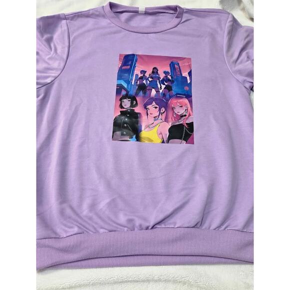 Girls K-Pop Demon Hunters Anime Graphic Sweatshirt Lavender 11-12Y Youth L - Picture 2 of 5